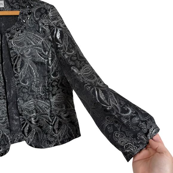 Chico's Women Floral Open Jacket Blazer Sz 12-14**READ Beaded Dark Romantic - Picture 2 of 4